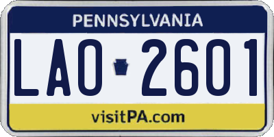 PA license plate LAO2601