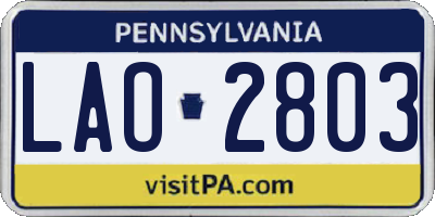 PA license plate LAO2803