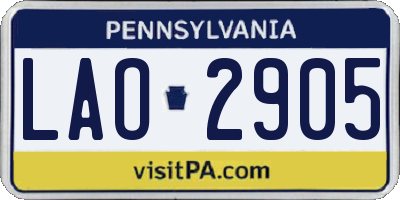 PA license plate LAO2905