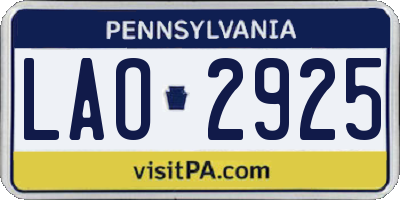 PA license plate LAO2925