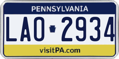 PA license plate LAO2934