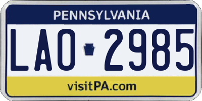 PA license plate LAO2985