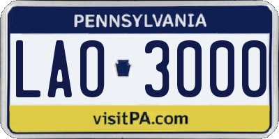 PA license plate LAO3000