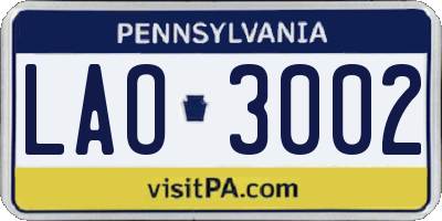 PA license plate LAO3002