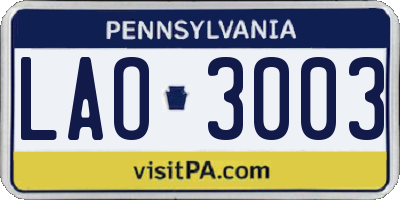 PA license plate LAO3003