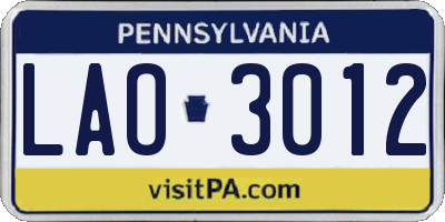 PA license plate LAO3012