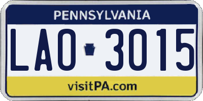 PA license plate LAO3015