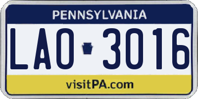 PA license plate LAO3016