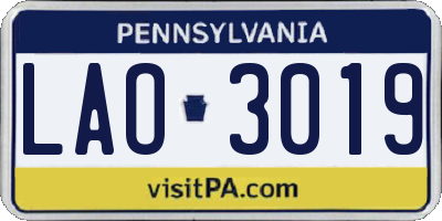 PA license plate LAO3019