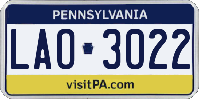 PA license plate LAO3022