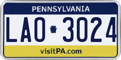 PA license plate LAO3024