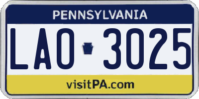 PA license plate LAO3025