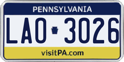 PA license plate LAO3026