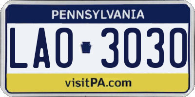 PA license plate LAO3030