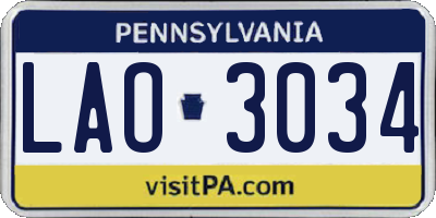 PA license plate LAO3034