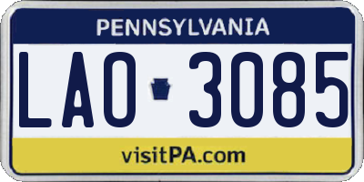 PA license plate LAO3085