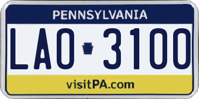 PA license plate LAO3100