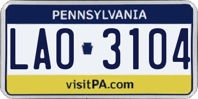 PA license plate LAO3104