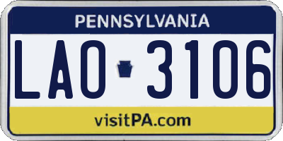 PA license plate LAO3106
