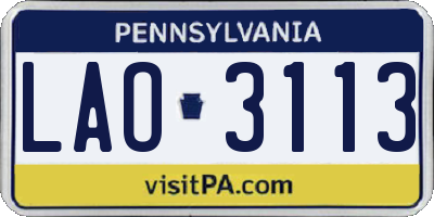 PA license plate LAO3113