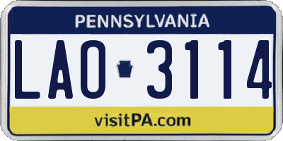 PA license plate LAO3114