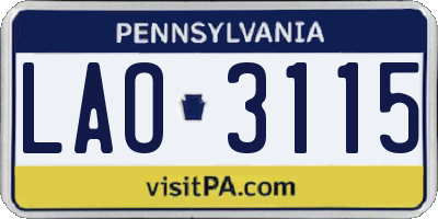 PA license plate LAO3115