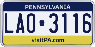 PA license plate LAO3116