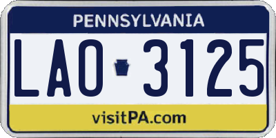 PA license plate LAO3125
