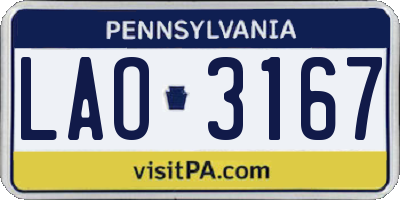 PA license plate LAO3167