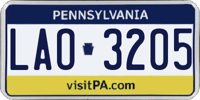 PA license plate LAO3205