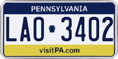 PA license plate LAO3402