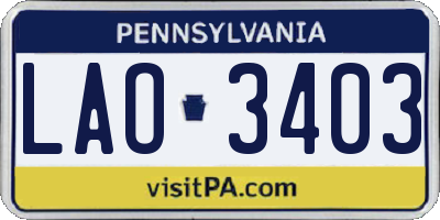 PA license plate LAO3403