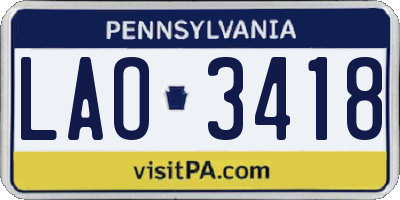 PA license plate LAO3418