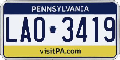 PA license plate LAO3419