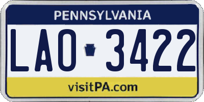 PA license plate LAO3422