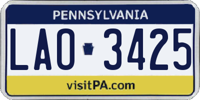 PA license plate LAO3425
