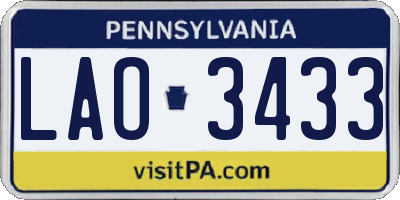 PA license plate LAO3433
