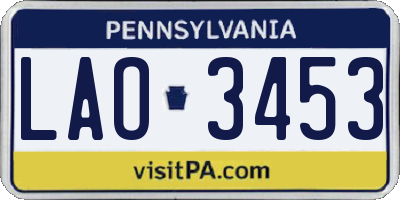 PA license plate LAO3453