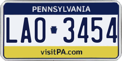PA license plate LAO3454