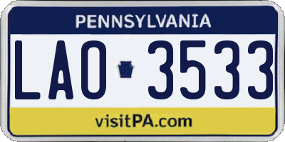 PA license plate LAO3533