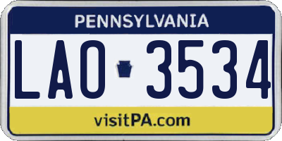 PA license plate LAO3534