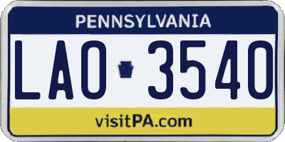 PA license plate LAO3540