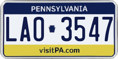 PA license plate LAO3547