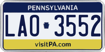 PA license plate LAO3552