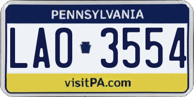 PA license plate LAO3554