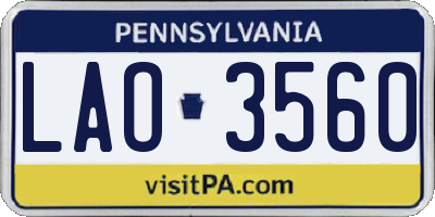 PA license plate LAO3560