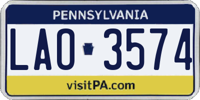 PA license plate LAO3574
