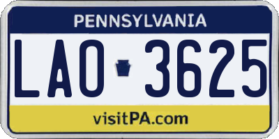 PA license plate LAO3625
