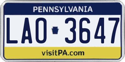 PA license plate LAO3647