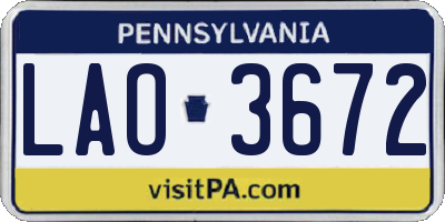 PA license plate LAO3672